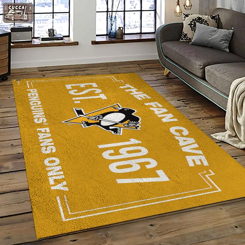 Nhl pittsburgh penguins hockey team logo sport carpet rectangle area rug for living room pp29 Rectangle Rug