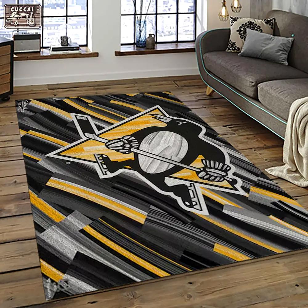 Nhl pittsburgh penguins hockey team logo sport carpet rectangle area rug for living room pp30 Rectangle Rug