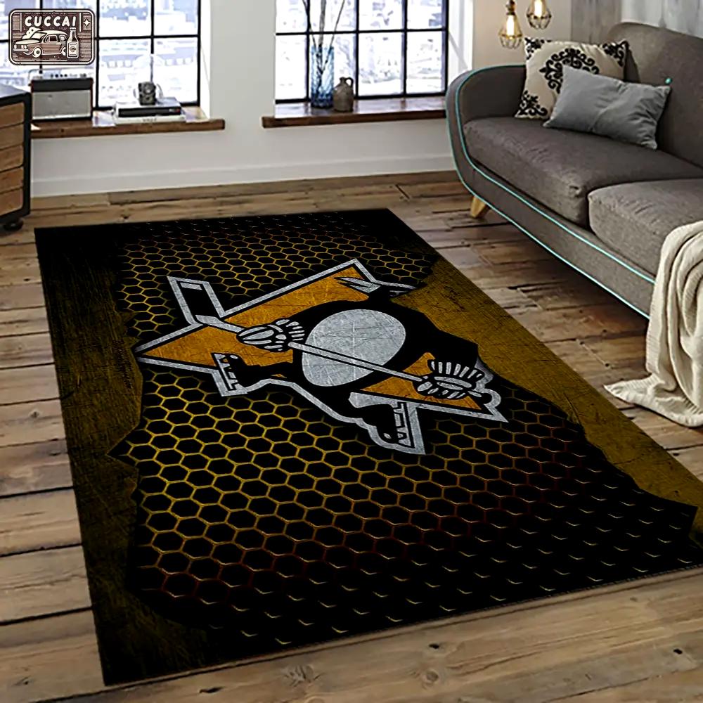 Nhl pittsburgh penguins hockey team logo sport carpet rectangle area rug for living room pp58 Rectangle Rug