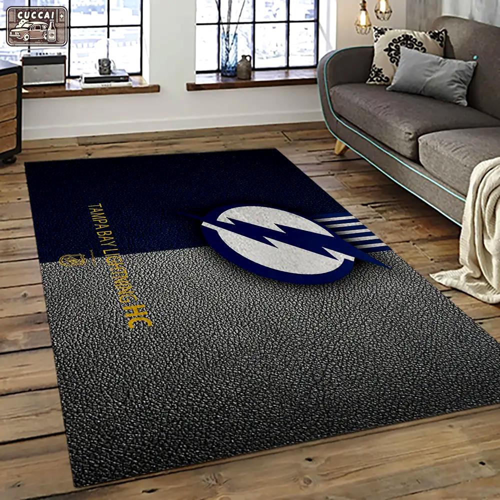 Nhl tampa bay lightning hockey team logo sport carpet rectangle area rug for living room tbl47 Rectangle Rug