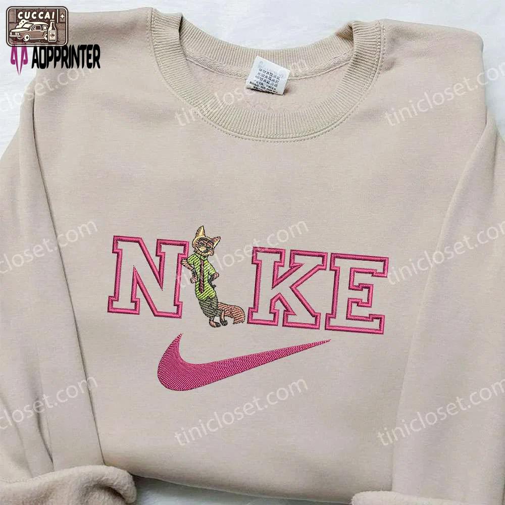 Nick wilde x nike embroidered shirt – zootopia disney inspired design Embroidered Shirt