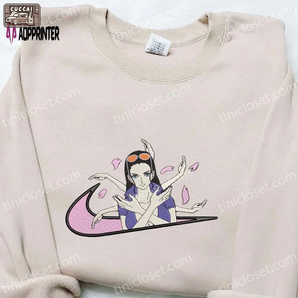 Nico robin x swoosh anime embroidered shirt: best one piece gift for family Embroidered Shirt