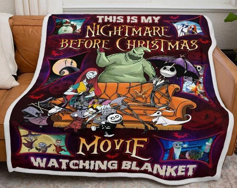Nightmare before christmas fleece blanket, this is nightmare before christmas movie watching throw blanket for couch sofa, christmas gift Quilt Blanket