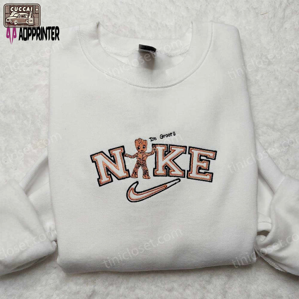 Nike baby groot & cute inspired embroidered shirt: trendy sweatshirt for kids Embroidered Shirt