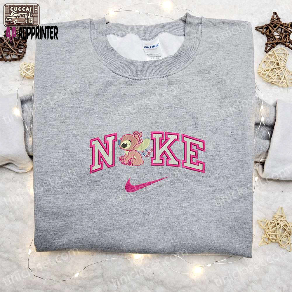 Nike cartoon embroidered hoodie & lilo and stitch shirt – unique angel x nike inspired apparel Embroidered Shirt