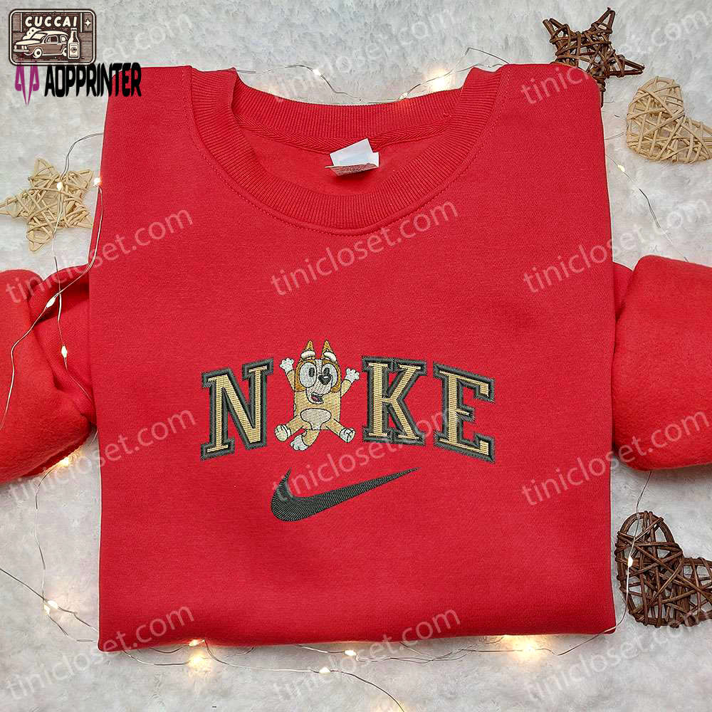 Nike cartoon embroidered shirt – bingo x bluey inspired design Embroidered Shirt