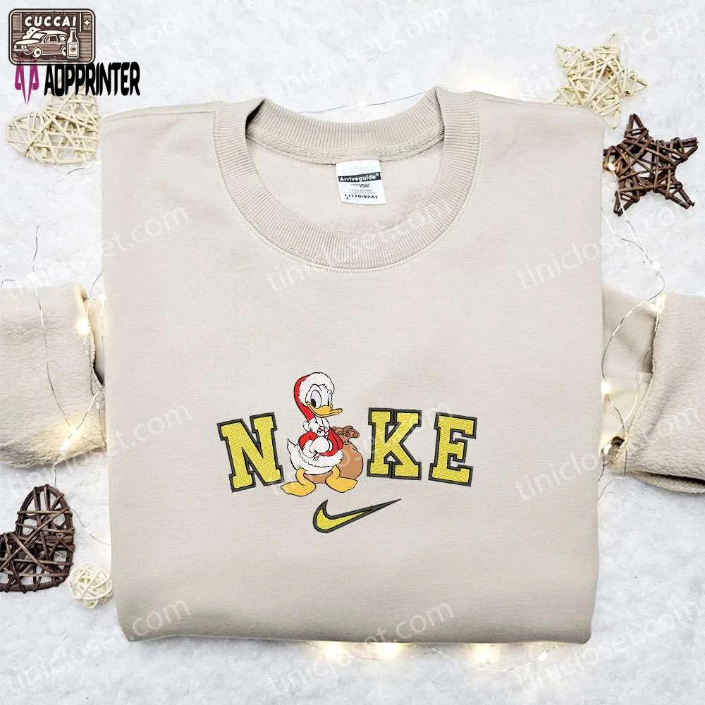 Nike christmas x donald duck santa sweatshirt: disney movie embroidered shirt best gift ideas Embroidered Shirt