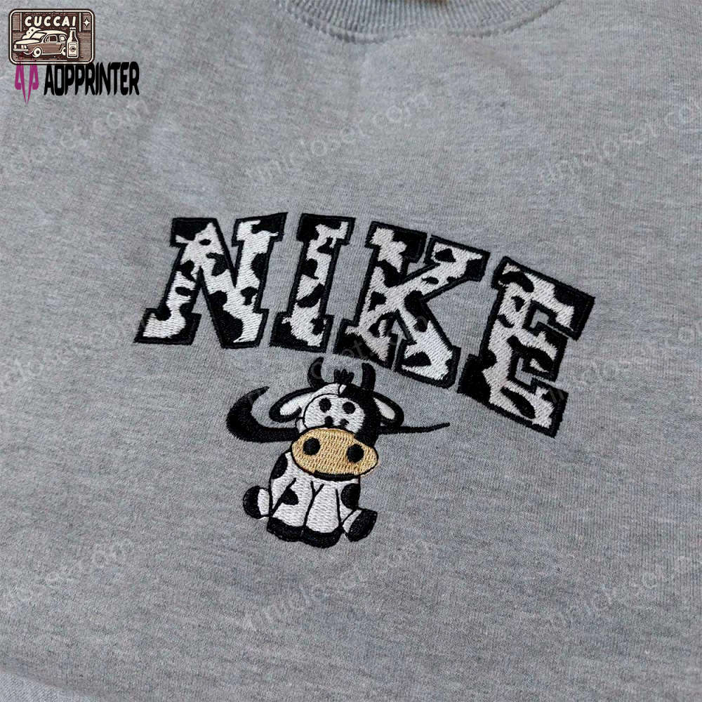 Nike cow embroidered shirt: unique animal-inspired design for a trendy look! Embroidered Shirt