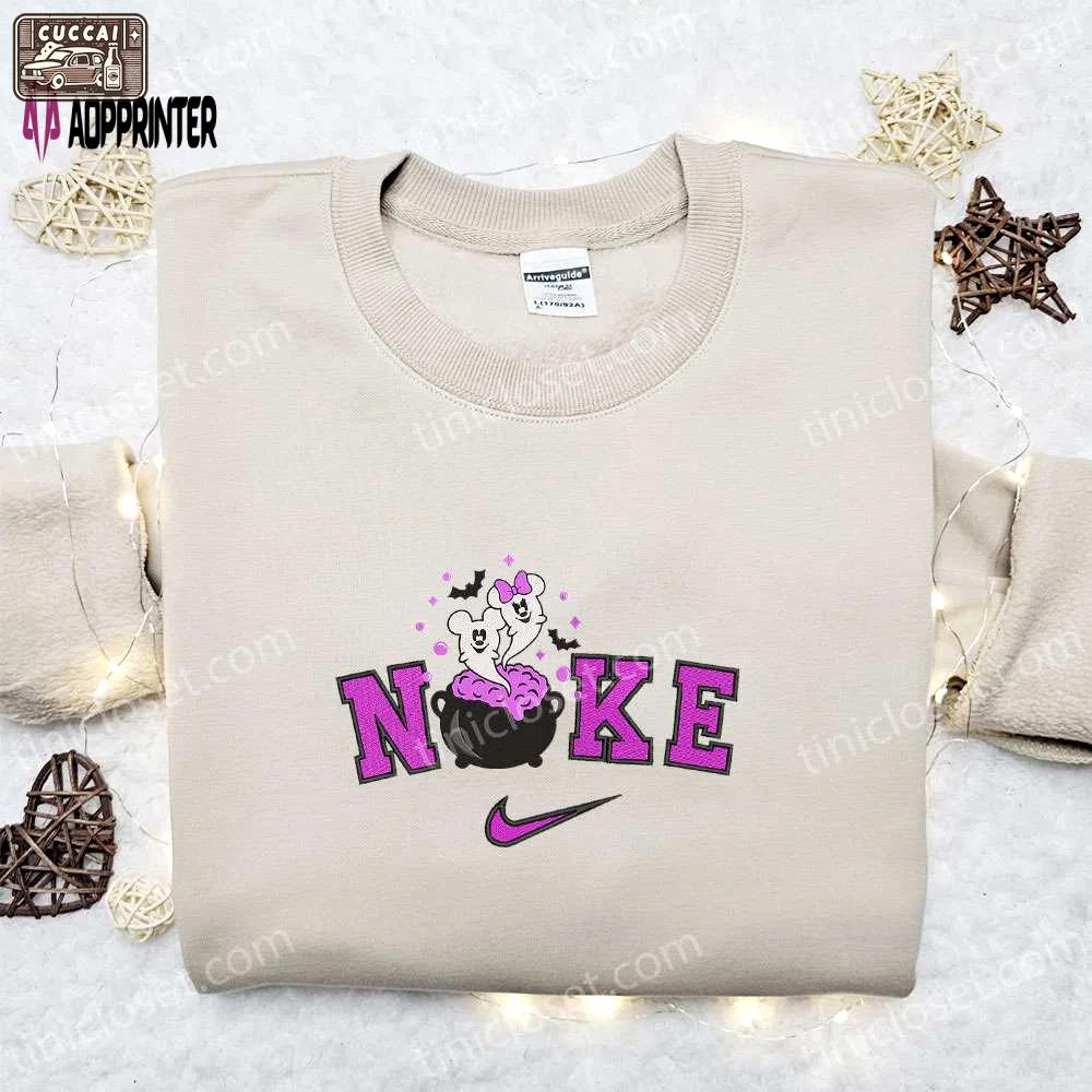 Nike halloween x mickey & minnie ghost sweatshirt: best disney characters embroidered shirt perfect halloween gift Embroidered Shirt
