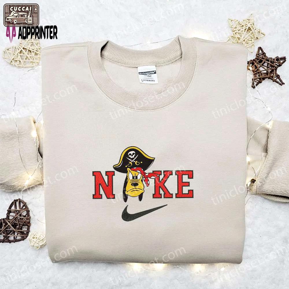 Nike halloween x pluto pirate hat embroidered sweatshirt & walt disney characters shirt: best halloween gift ideas Embroidered Shirt