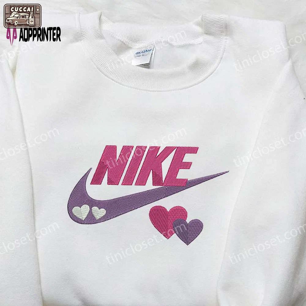Nike heart embroidered sweatshirt: perfect valentine s gift for family – nike inspired shirt Embroidered Shirt