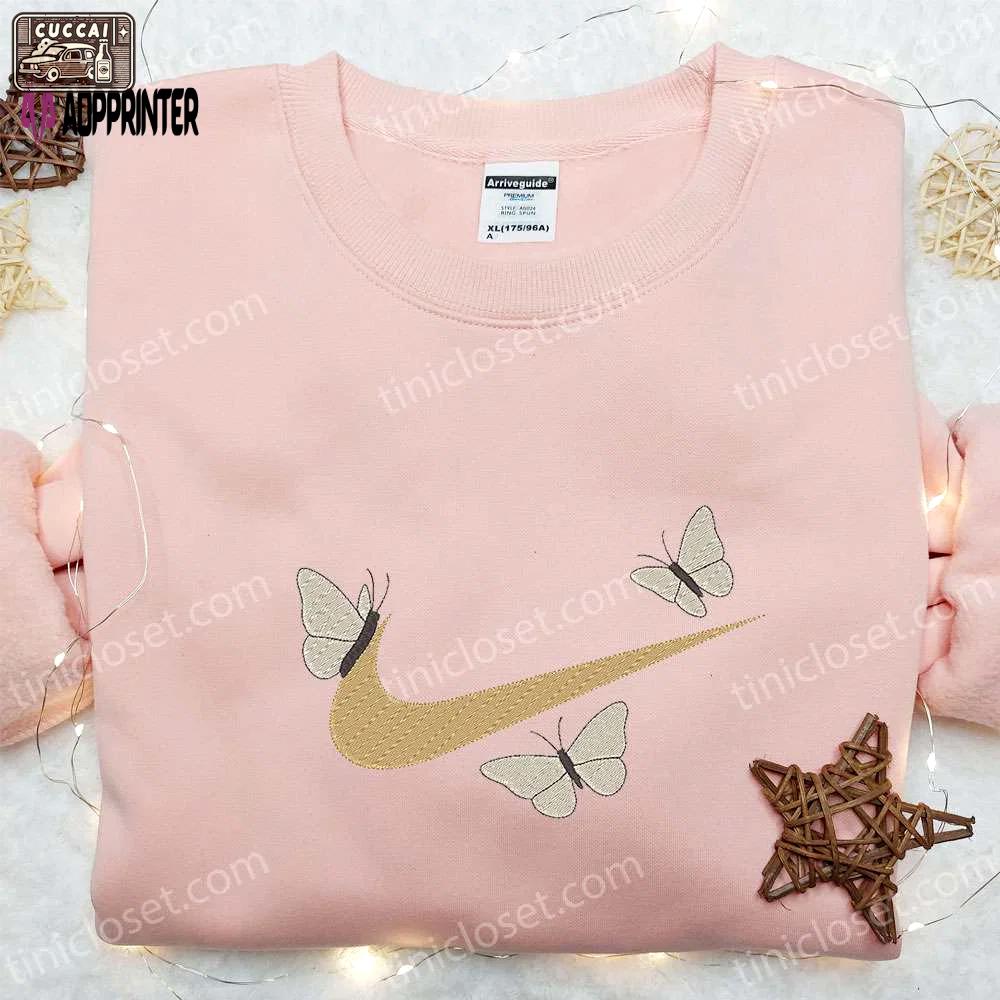 Nike inspired embroidered shirt & hoodie set: butterflies x swoosh custom nike tee Embroidered Shirt