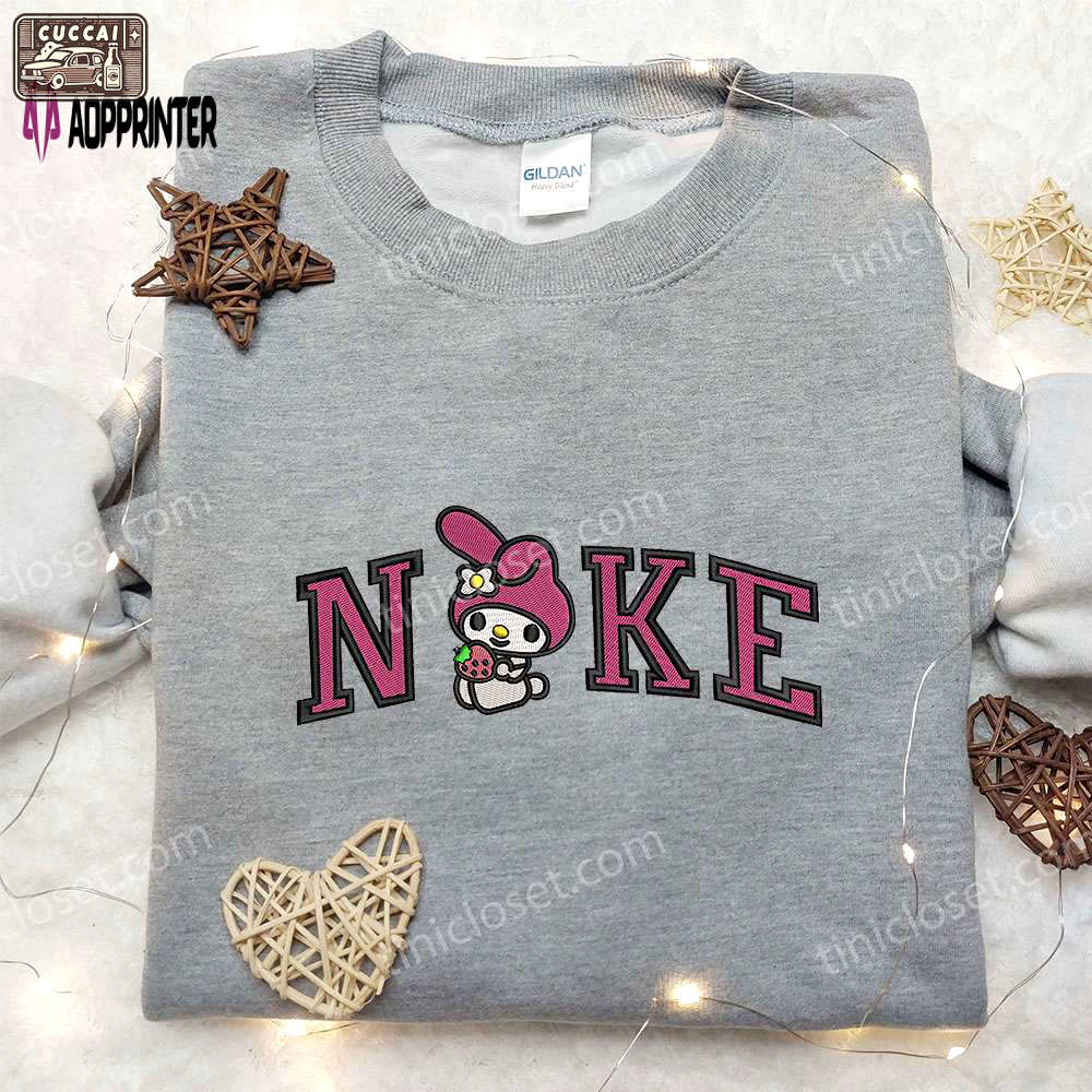 Nike inspired embroidered shirt: my melody x hello kitty cartoon design Embroidered Shirt