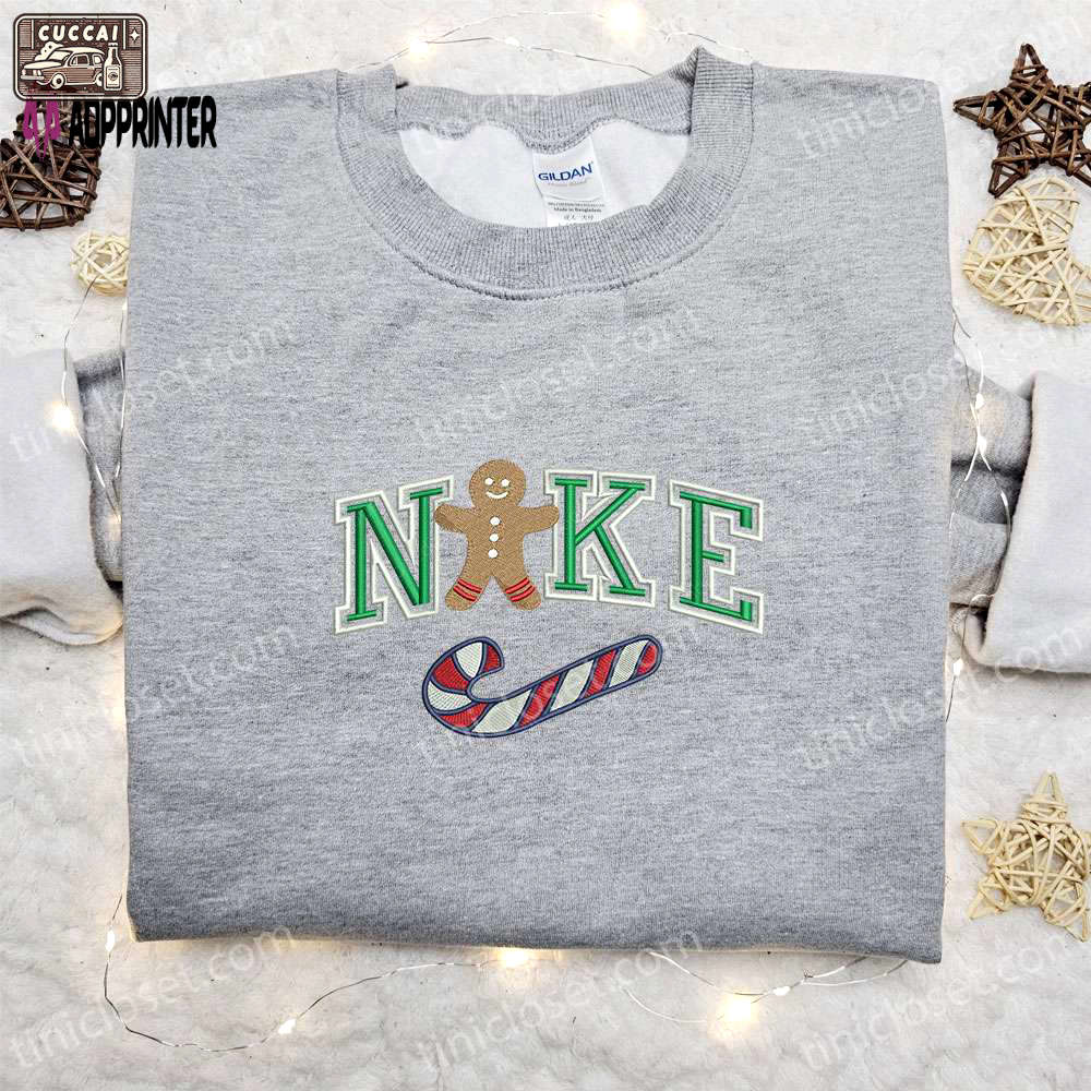 Nike inspired gingerbread xmas embroidered tshirt: best christmas gift ideas Embroidered Shirt