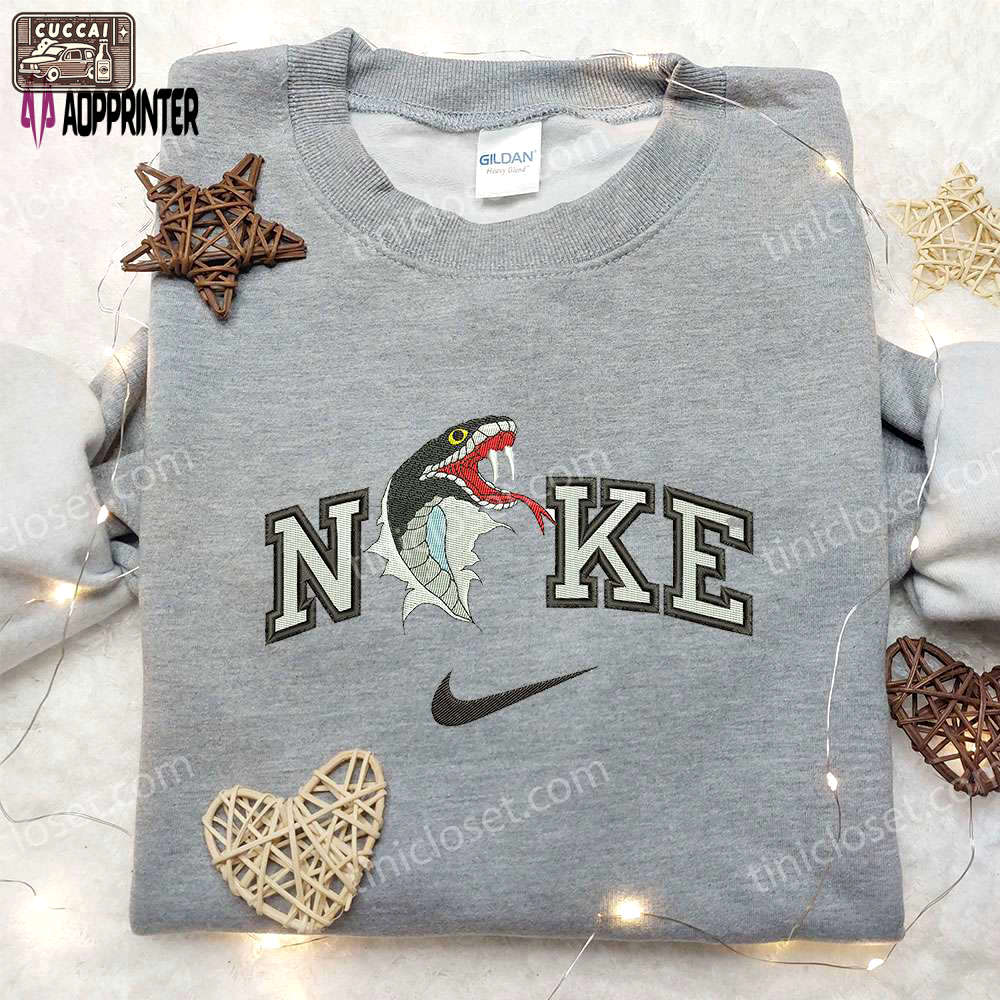 Nike inspired king cobra snake embroidered sweatshirt: animal shirt with nike style Embroidered Shirt