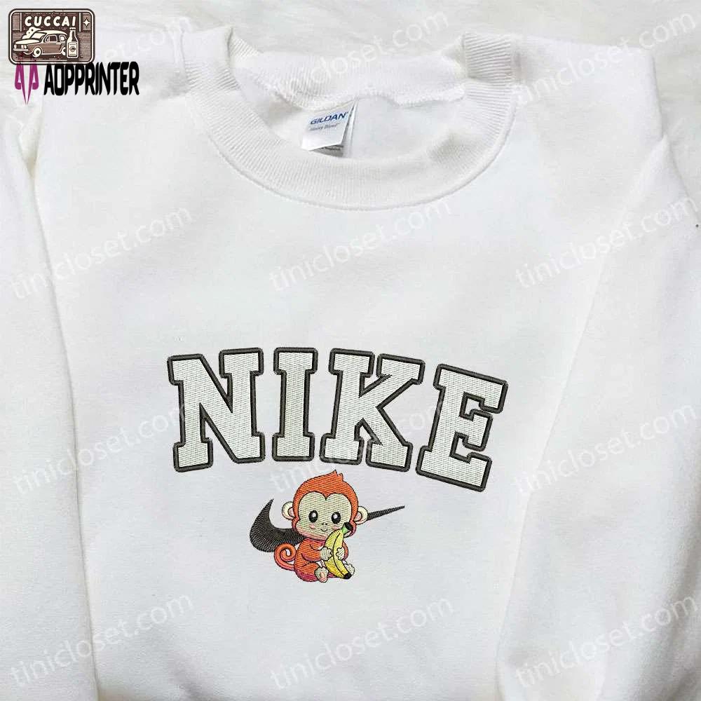Nike-inspired monkey animal embroidered tshirt: perfect family gift Embroidered Shirt