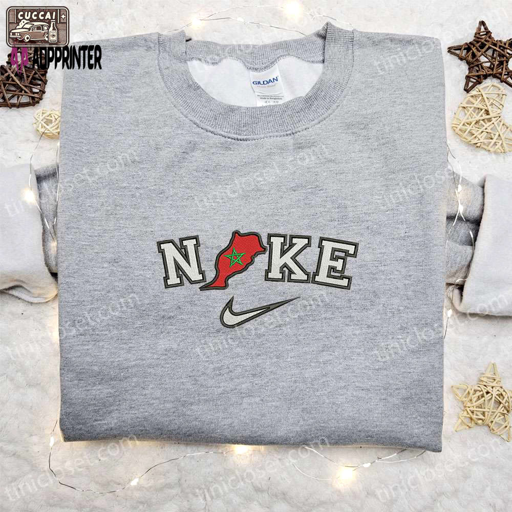 Nike inspired morocco map embroidered tshirt – perfect family gift Embroidered Shirt
