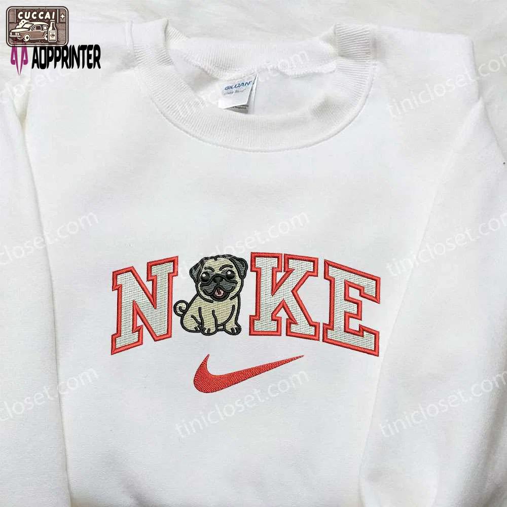 Nike inspired pug puppy embroidered sweatshirt – animal shirt Embroidered Shirt