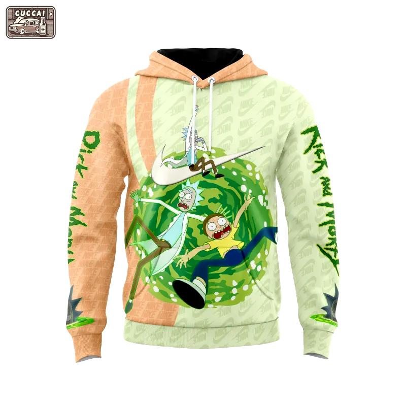 Nike rick and morty light green orange unisex hoodie outfit for men women luxury brand clothing special gift Hoodie 3D