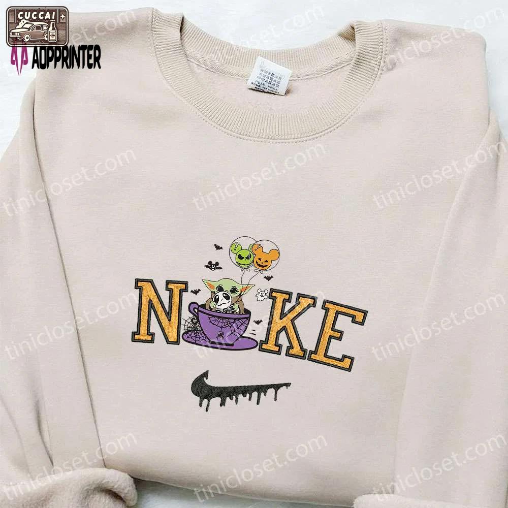 Nike x baby yoda coffee cup embroidered sweatshirt – spooktacular halloween gift idea Embroidered Shirt