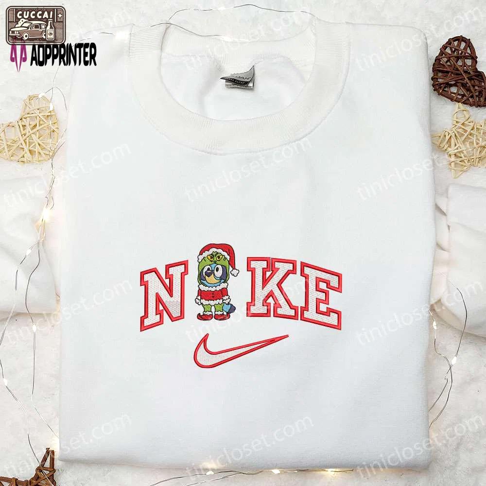 Nike x bluey grinch cosplay shirt & cartoon hoodie: perfect christmas gift ideas Embroidered Shirt