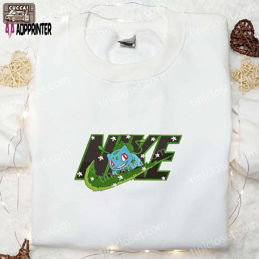 Nike x bulbasaur pokemon embroidered sweatshirt hoodie & t-shirt: anime-inspired apparel collection Embroidered Shirt