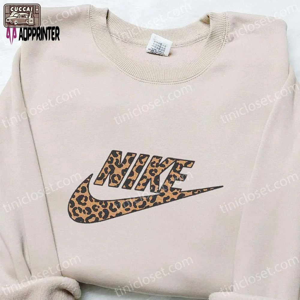 Nike x cheetah pattern embroidered sweatshirt: best gift idea for family Embroidered Shirt