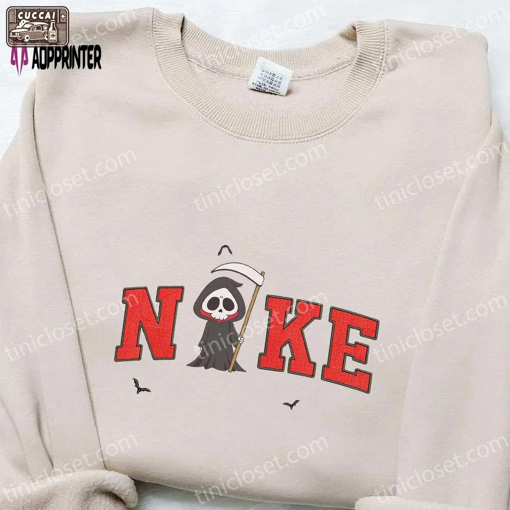 Nike x chibi grim reaper embroidered sweatshirt – best halloween gift for family Embroidered Shirt
