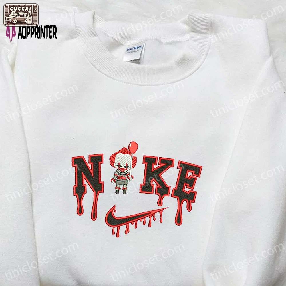 Nike x chibi pennywise halloween movie embroidered shirt – spooky nike inspired t-shirt Embroidered Shirt
