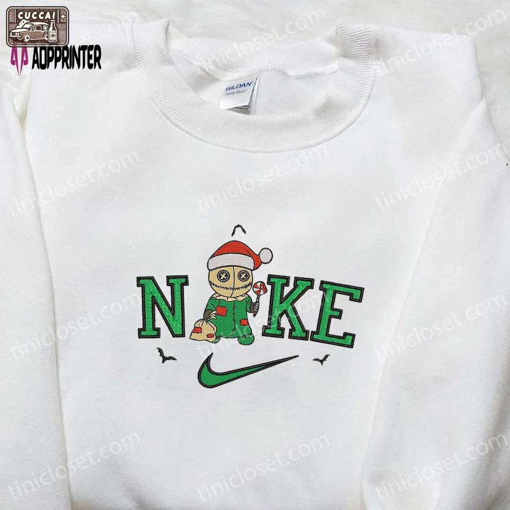 Nike x christmas hat chibi voodoo doll embroidered hoodie: spooky halloween sweatshirt best gifts for family Embroidered Shirt