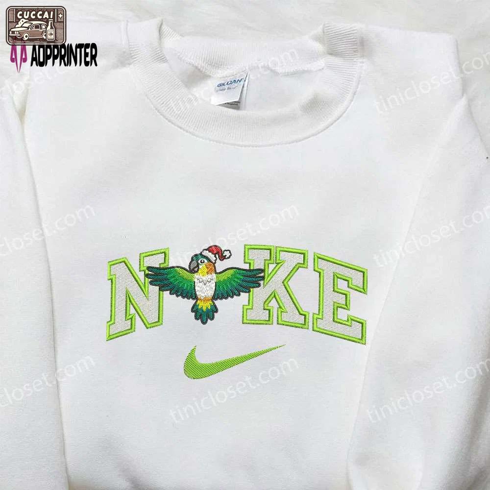 Nike x christmas parrot embroidered shirt – unique animal embroidery perfect christmas gifts for family Embroidered Shirt