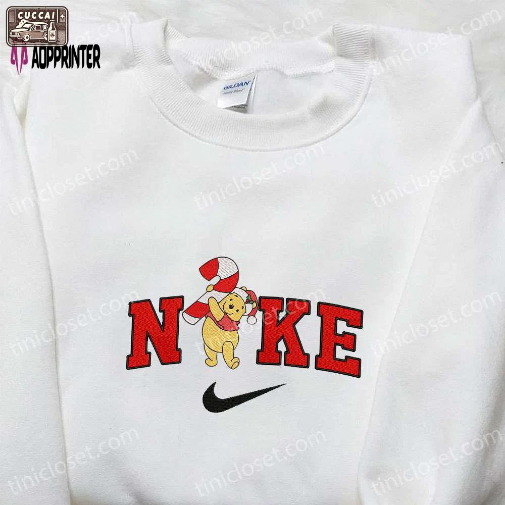 Nike x christmas pooh embroidered hoodie & disney characters sweatshirt with nike inspiration Embroidered Shirt
