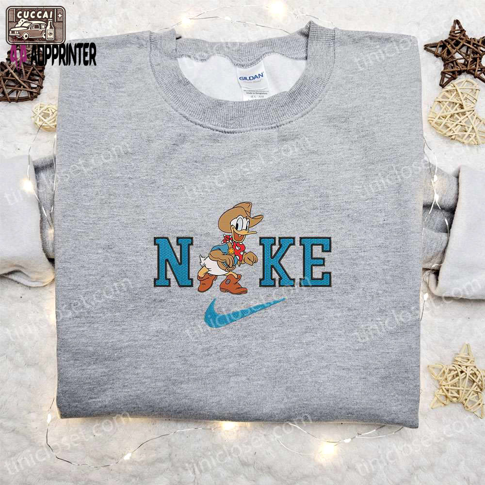 Nike x donald duck cowboy embroidered sweatshirt walt disney characters shirt – best halloween gift ideas Embroidered Shirt