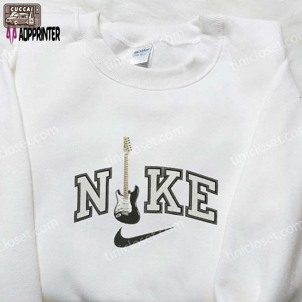 Nike x guitar embroidered shirt: best family gift nike inspired design Embroidered Shirt