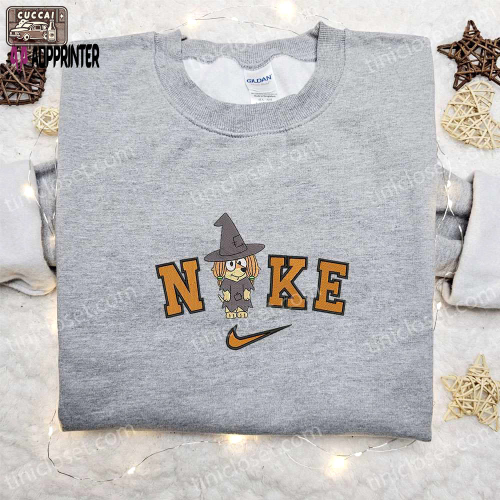 Nike x halloween bluey dog embroidered shirt: cute & best halloween gifts for family Embroidered Shirt