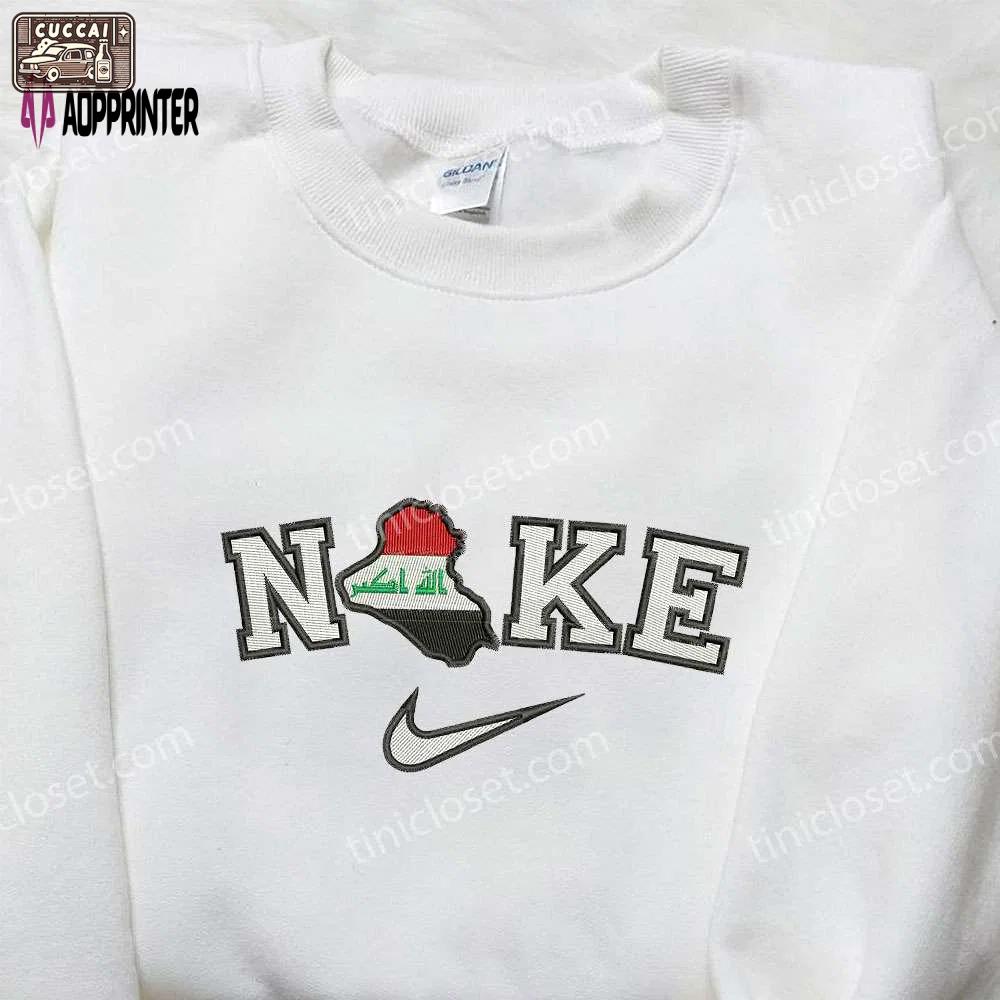 Nike x iraq map embroidered shirt: unique national day gift idea – nike inspired design Embroidered Shirt