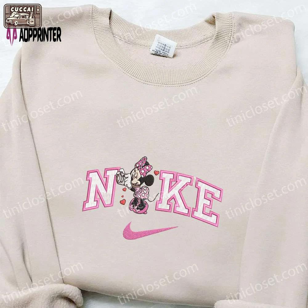 Nike x minnie camera hearts shirt & disney characters hoodie: best valentine’s day gift ideas Embroidered Shirt