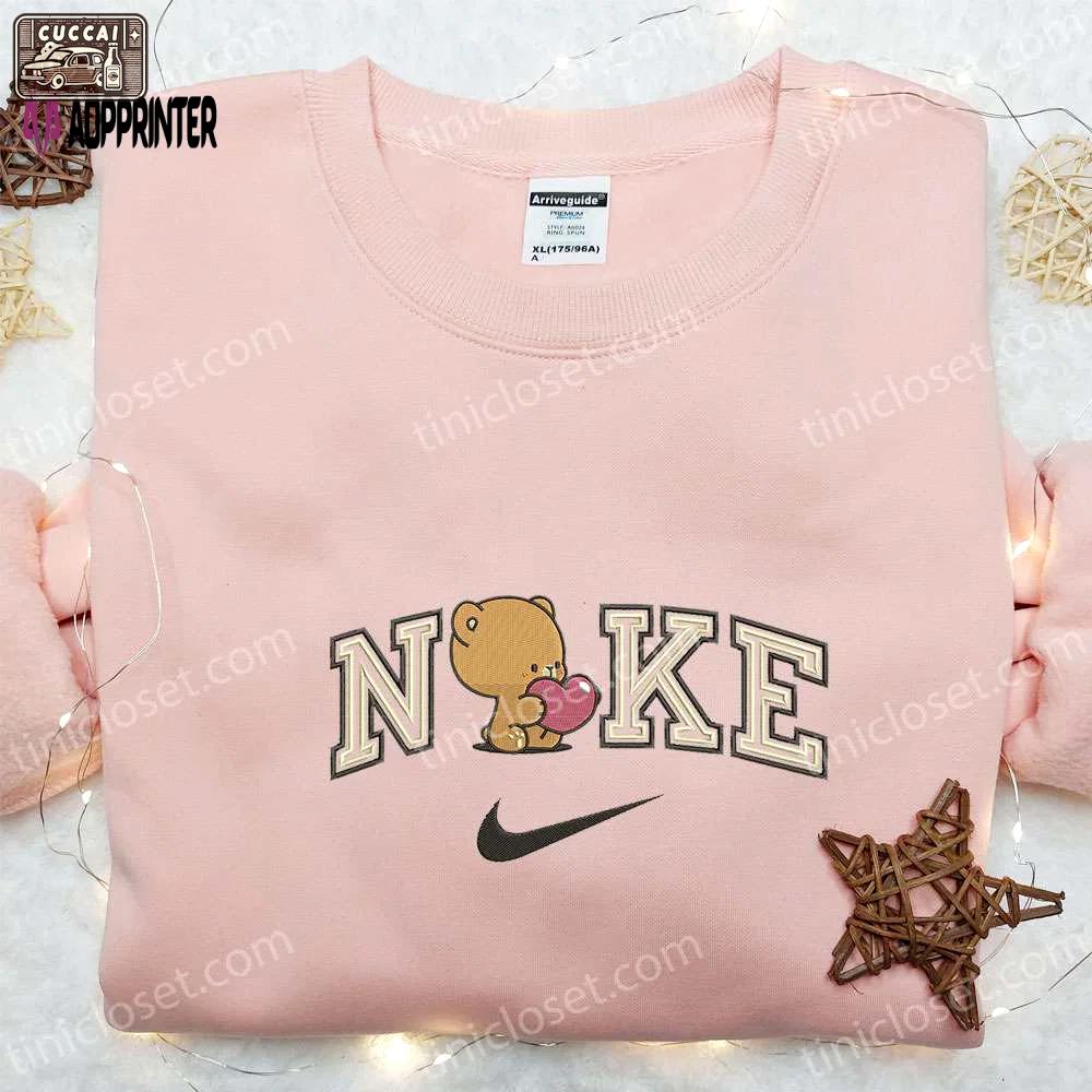 Nike x mocha bear love embroidered sweatshirt – milk and mocha cartoon shirt perfect valentine gift Embroidered Shirt