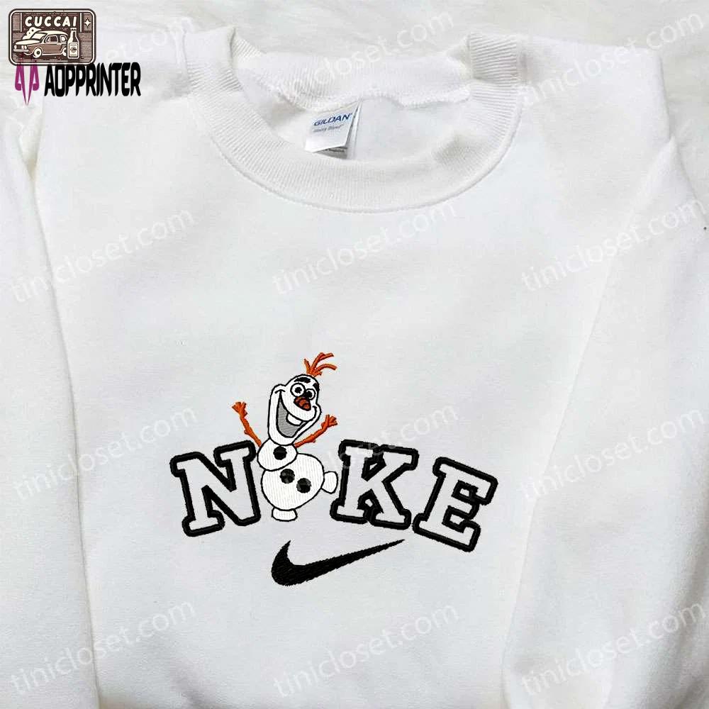 Nike x olaf cartoon embroidered hoodie christmas shirt & t-shirt: festive nike inspired apparel Embroidered Shirt