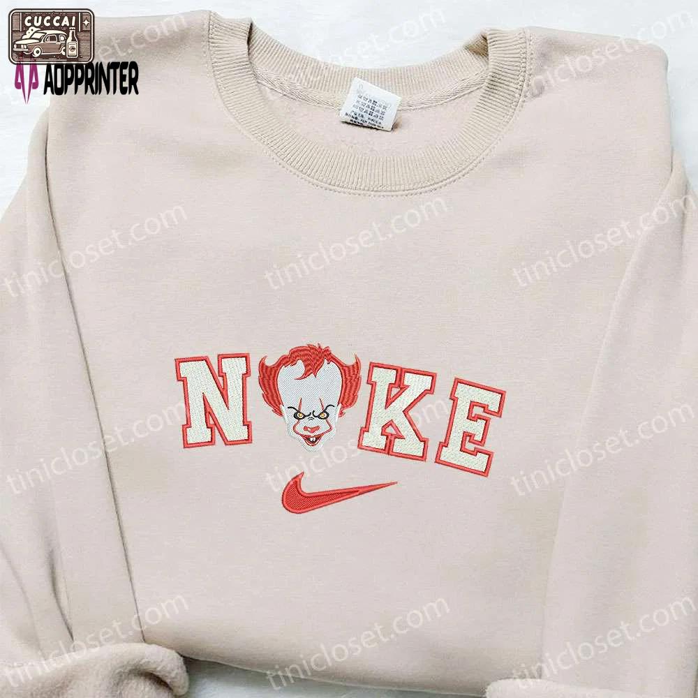 Nike x pennywise clown embroidered shirt: it terrifying & spooky halloween design Embroidered Shirt