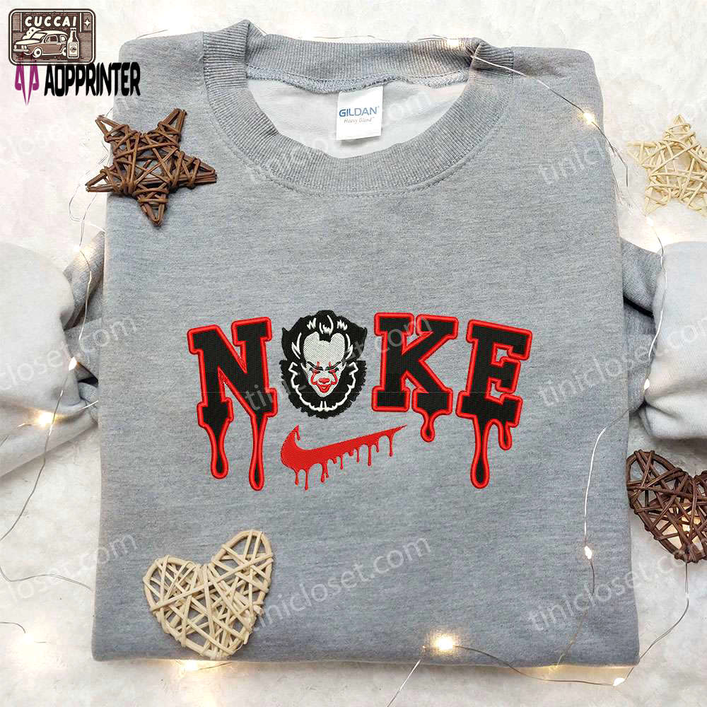 Nike x pennywise embroidered sweatshirt: best halloween gift idea with it movie design Embroidered Shirt