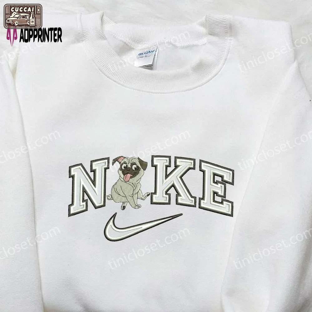 Nike x pug dog embroidered shirt: custom animal design for a stylish look Embroidered Shirt