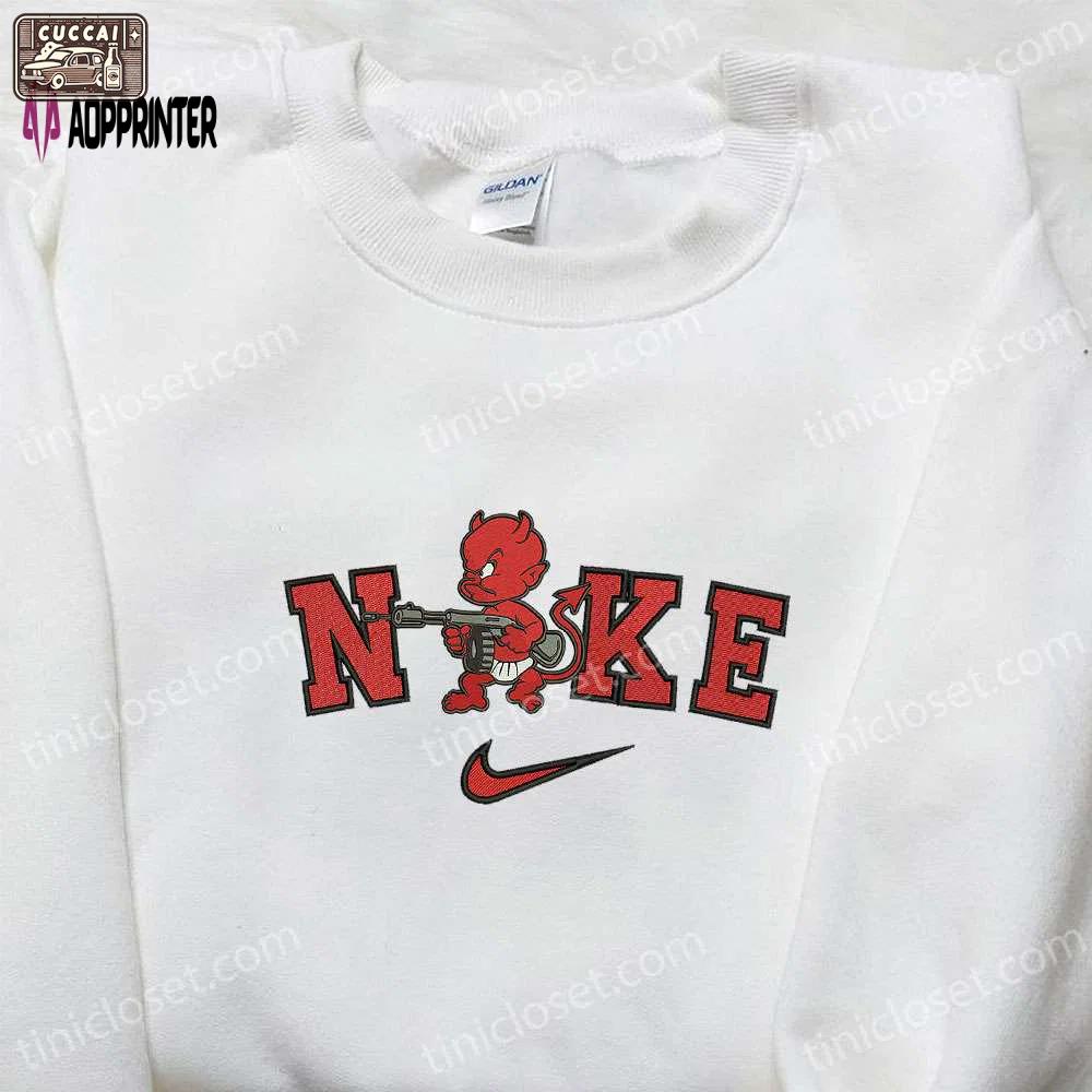 Nike x satan devil embroidered shirt – cool halloween inspired tee Embroidered Shirt
