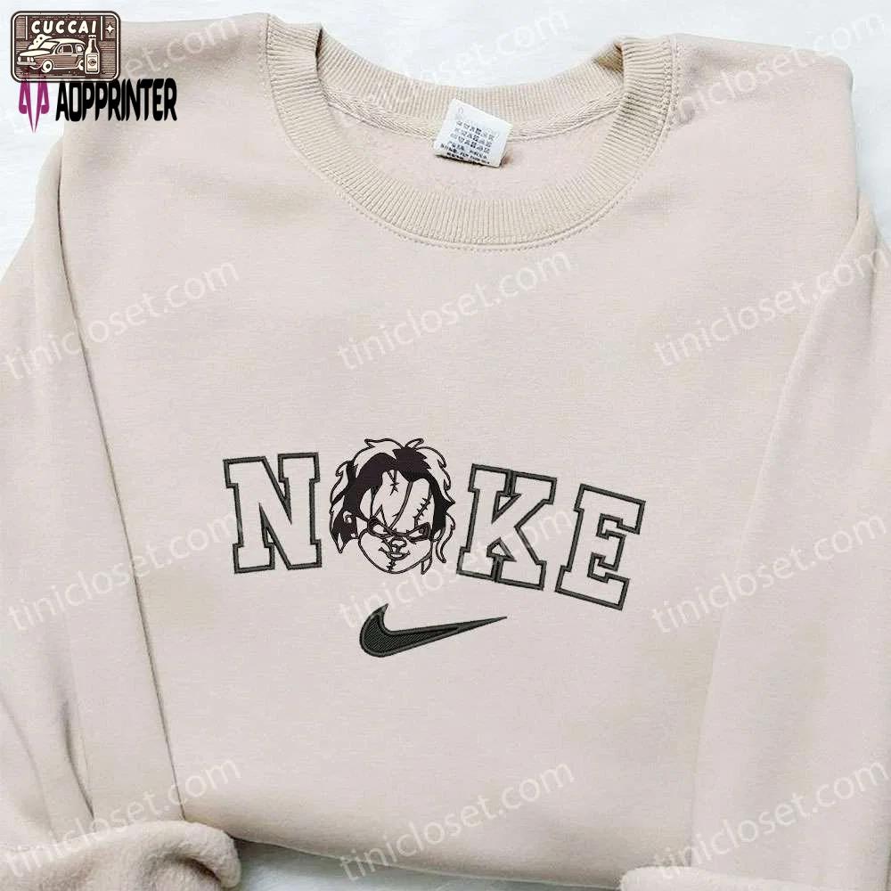 Nike x scary chucky face hoodie: silhouette horror movie sweatshirt perfect halloween gift Embroidered Shirt