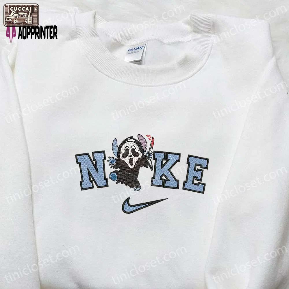 Nike x scream ghost stitch embroidered shirt: best halloween gift for nike inspired halloween lovers Embroidered Shirt
