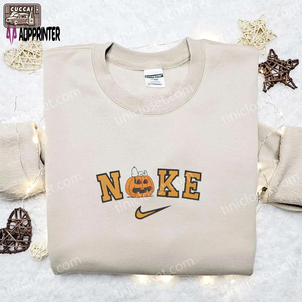 Nike x sleeping snoopy pumpkin embroidered sweatshirt adorable halloween hoodie & t-shirt Embroidered Shirt