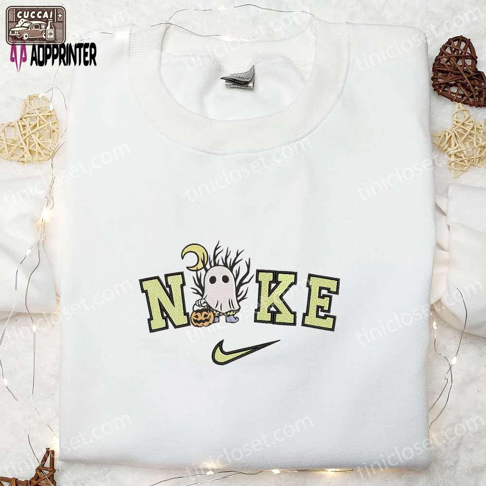 Nike x spooky ghost halloween embroidered shirt: amazing nike inspired design for halloween Embroidered Shirt