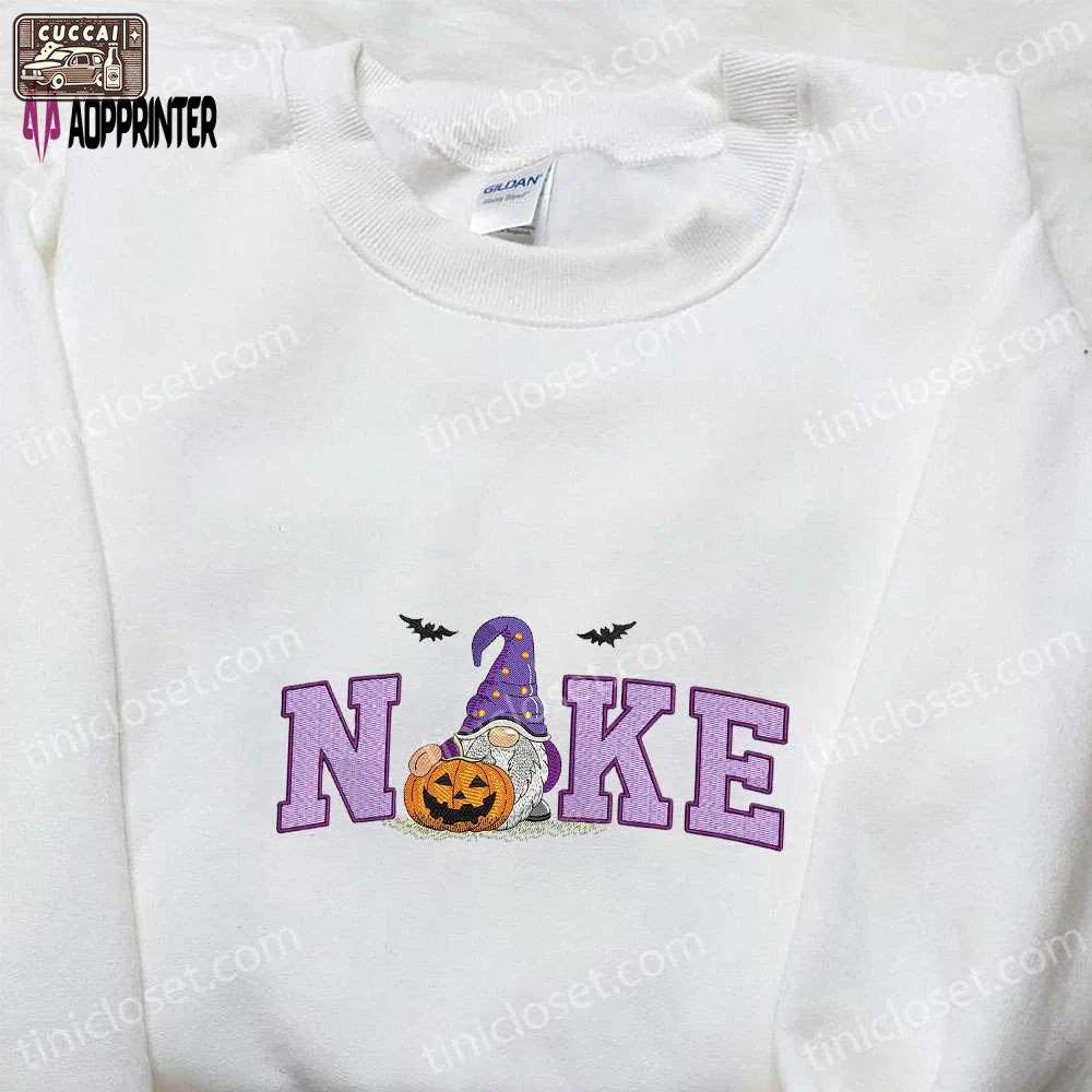 Nike x spooky gnome halloween pumpkin embroidered shirt – amazing halloween inspired tee Embroidered Shirt
