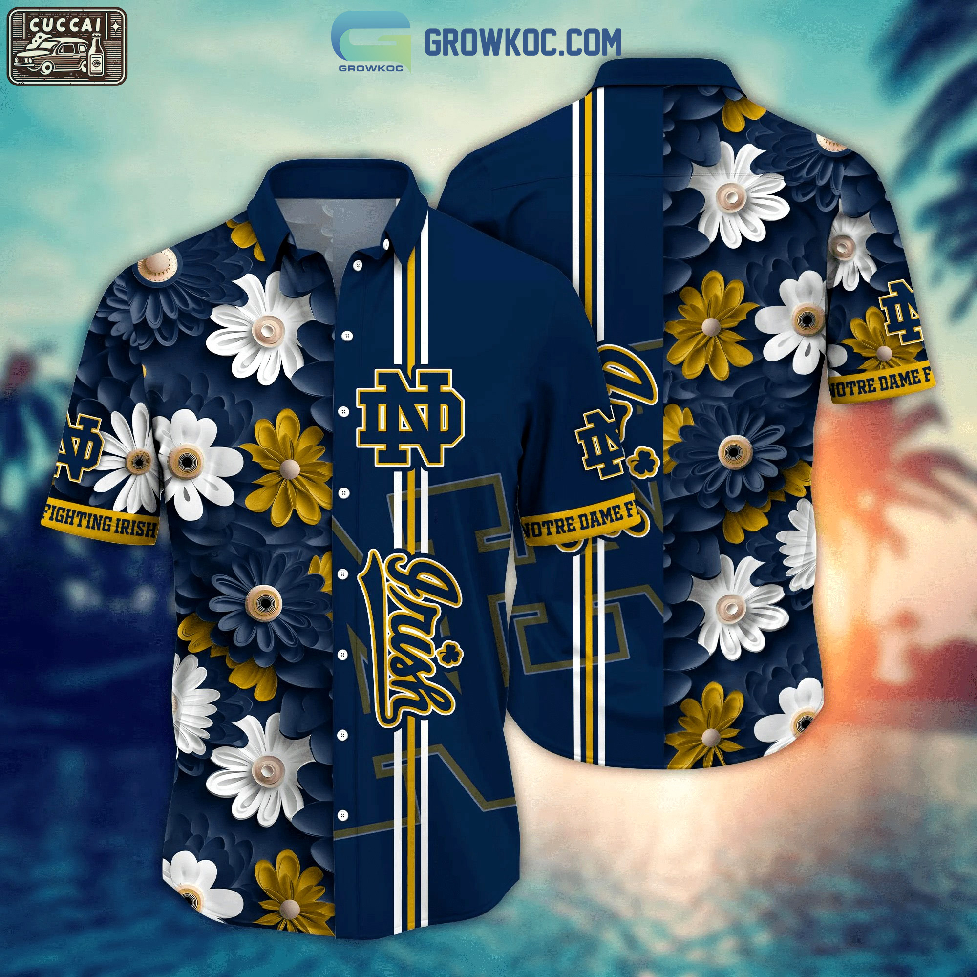 Notre dame fighting irish ncaa flower hawaiian shirt Hawaii Shirt Shorts & Flip Flops
