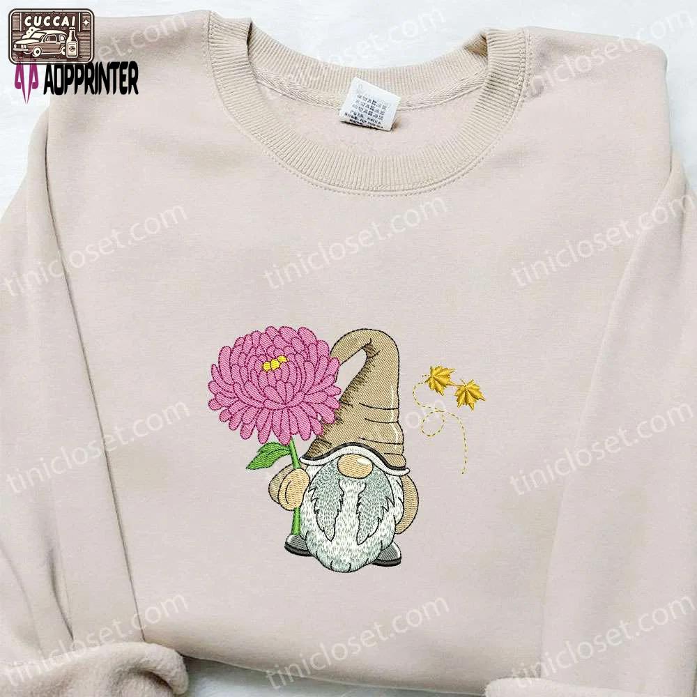 November chrysanthemum flower gnome shirt christmas hoodie – best family gifts Embroidered Shirt